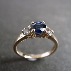Blue Sapphire and White Sapphire Engagement Ring