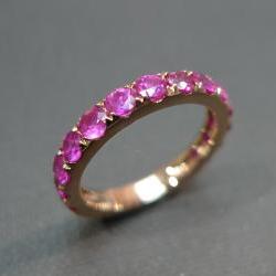 Pink Sapphire Wedding Band Ring in 18K Rose Gold