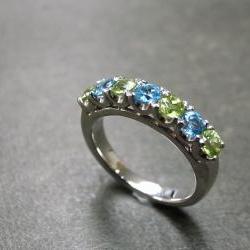 Blue Topaz and Peridot Wedding Ring